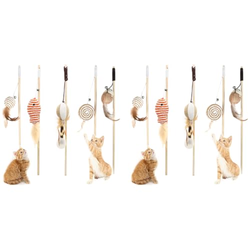 Qpets® Premium Cat Toy Interactive Toys Set of 5 Teaser Wand Pet Activity Fishing Rod with Mouse Natural Feathers for Kittens to Play Games 2PCS Qpets® Premium Cat Toy Interactive Toys Set of 5 Teaser Wand Pet Activity Fishing Rod with Mouse Natural Feathers for Kittens to Play Games 2PCS